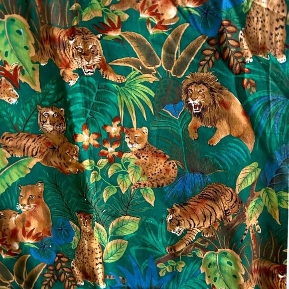 Rainforest Jungle Plant Wildlife Tiger Cheetah Lion cubs Green Brown fabric - Picture 2 of 5
